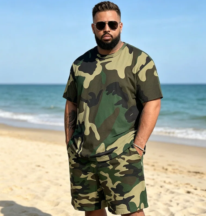 🔥 طقم رجالي كاموفلاج 2026 بريميوم – تيشورت + شورط 🩳👕